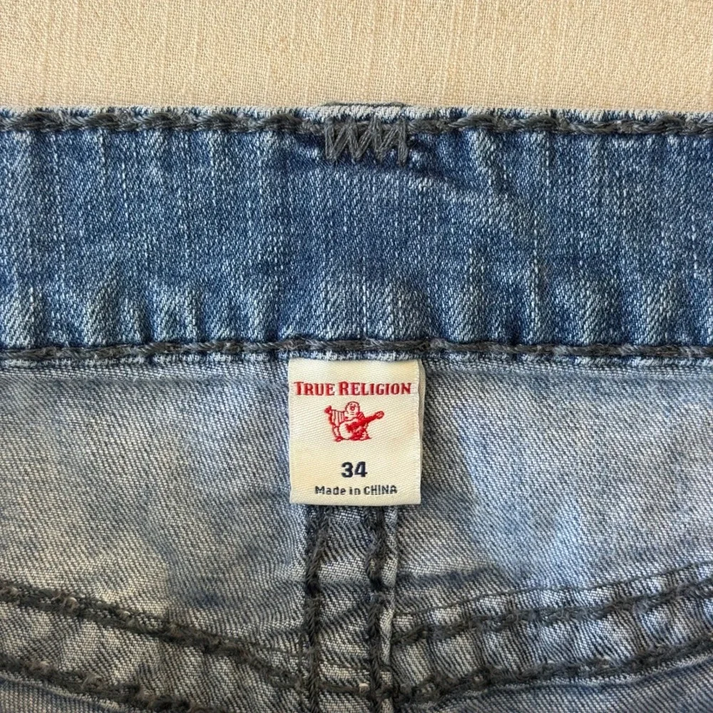 True Religion Ricky Relaxed Straight Jeans 34 Blue Contrast Stitch Y2K Denim